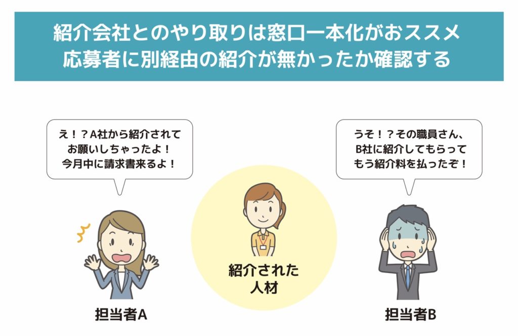紹介会社とのやり取りは窓口一本化がおススメ。応募者に別経由の紹介が無かったか確認する！