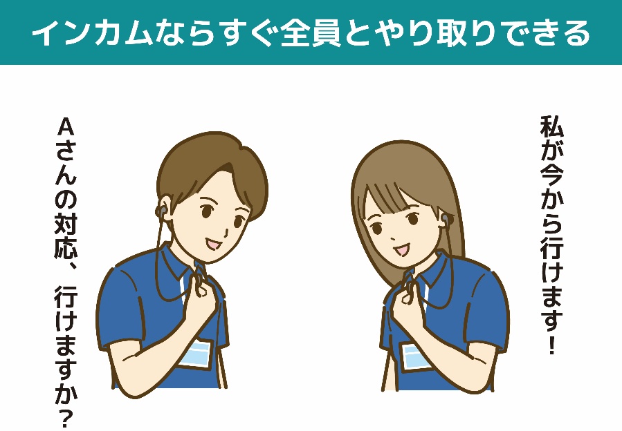 インカムならすぐ全員とやり取りできる