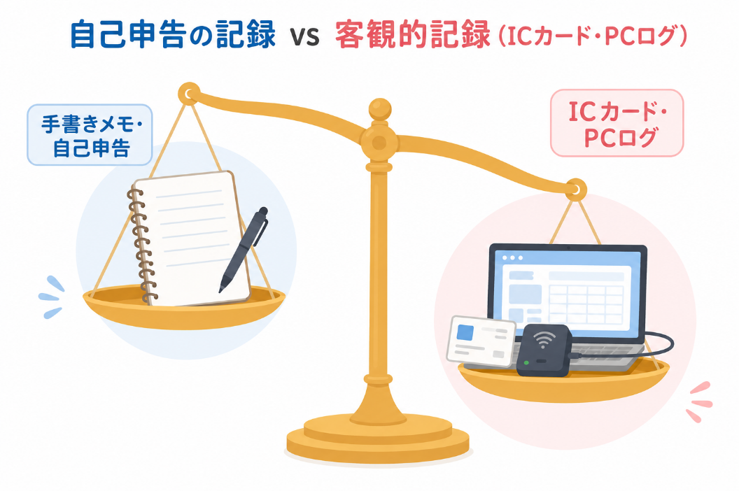 自己申告の記録VS客観的記録(ICカード・PCログ)